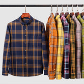 Men's Cotton Plaid Buckle Collar Casual Cardigan Shirt